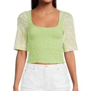 Free people women's green,white and yellow blouse new with tags